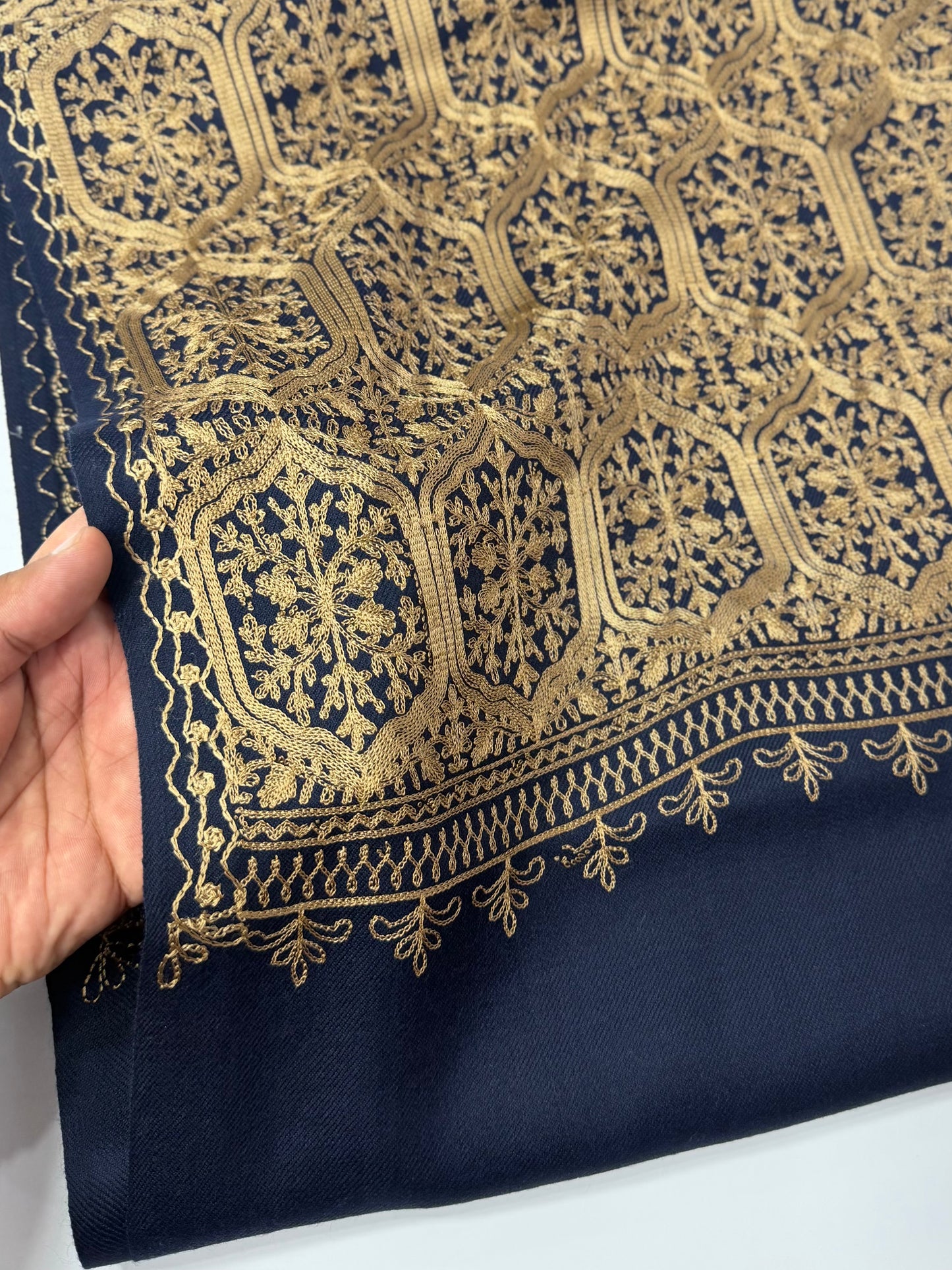 Pashmina Embroidered Shawl Nalki Aar Design Resham Silk Thread Perfect Gift | Blue