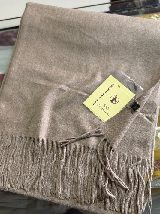 Plain Stole Sky Cashmere With Tassels in Large Size | Skin