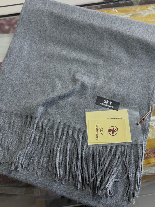 Plain Stole Sky Cashmere With Tassels in Large Size | Dark Grey