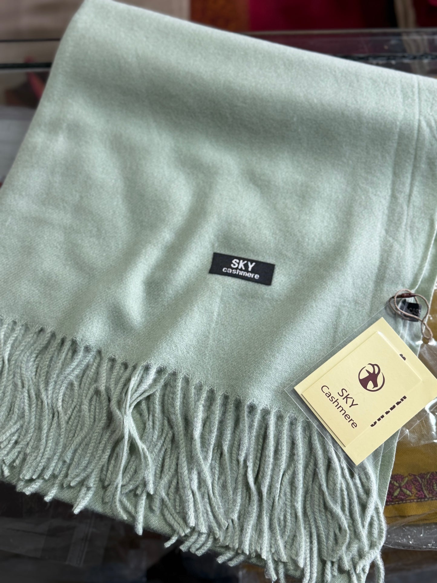 Plain Stole Sky Cashmere With Tassels in Large Size | Pista Green