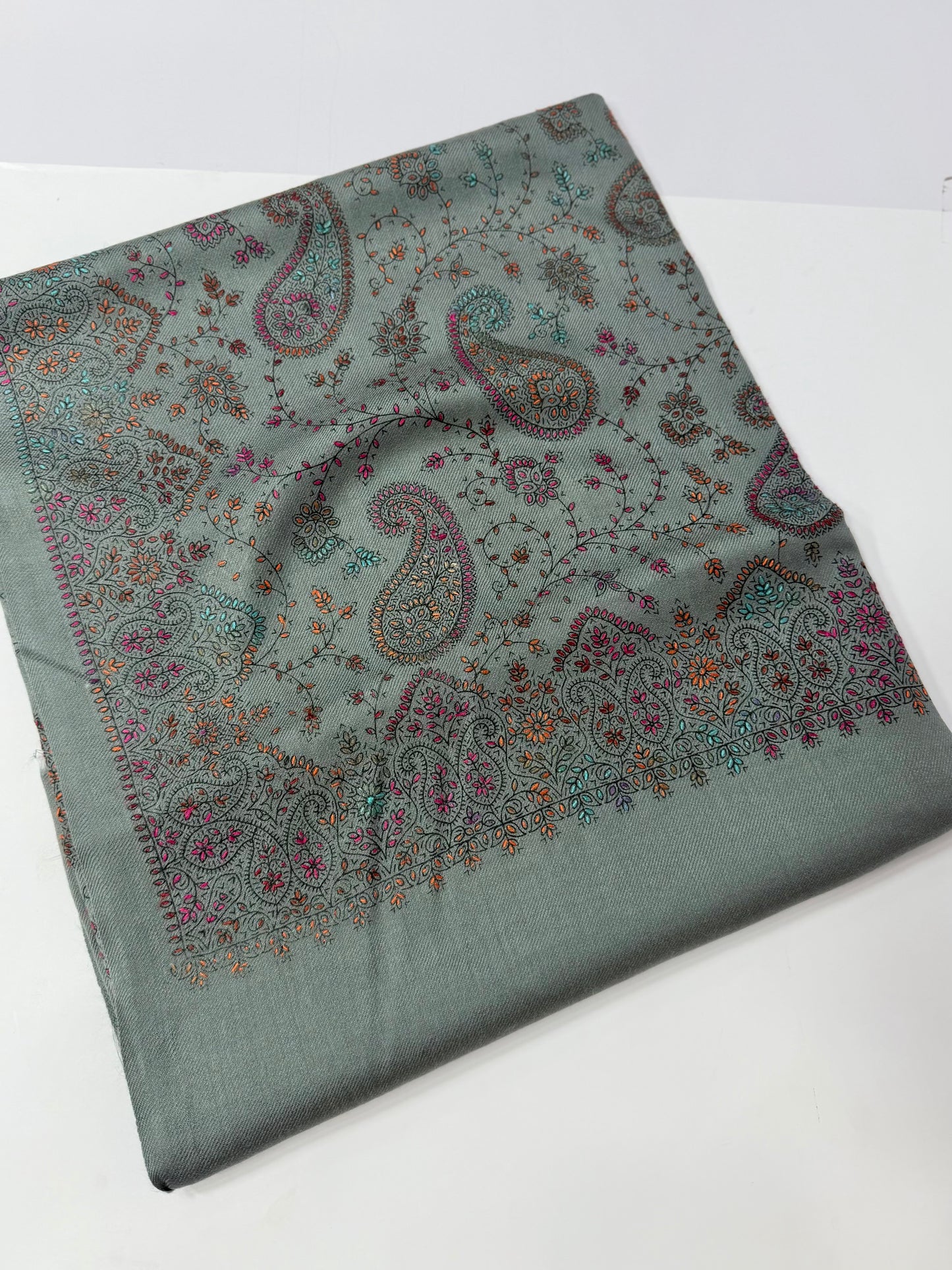 Pashmina Shawl | Kashmiri Hand Embroidery Beautiful Shawl in Sale | Grey