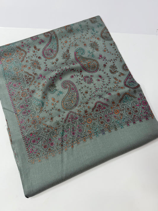 Pashmina Shawl | Kashmiri Hand Embroidery Beautiful Shawl in Sale | Grey