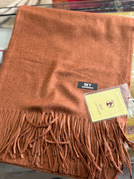 Plain Stole Sky Cashmere With Tassels in Large Size | Rust