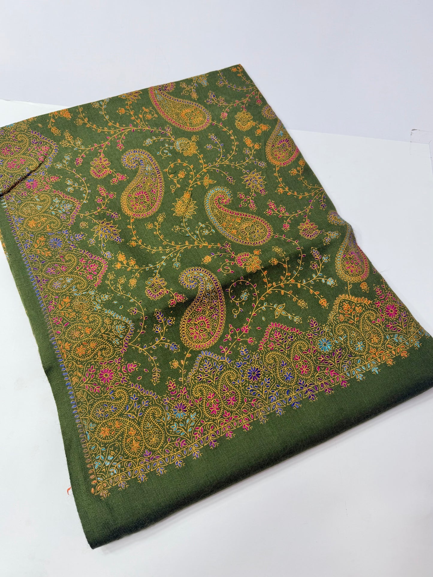 Pashmina Shawl | Kashmiri Hand Embroidery Beautiful Shawl in Sale | Mehndi Green