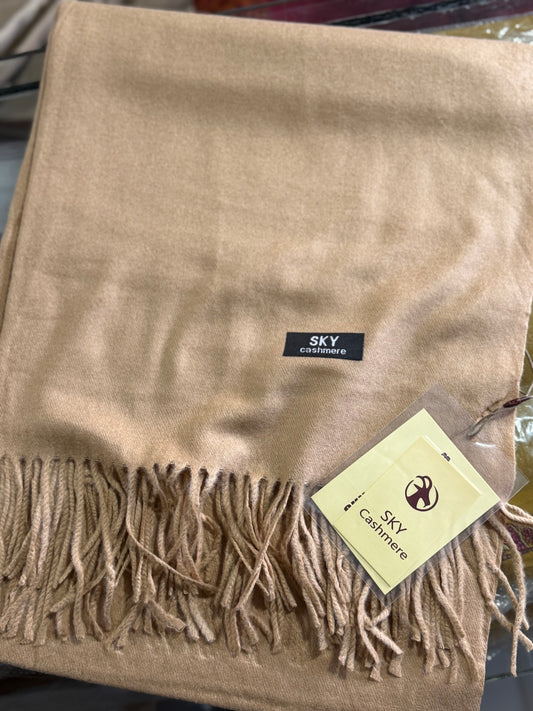 Plain Stole Sky Cashmere With Tassels in Large Size | Light Skin