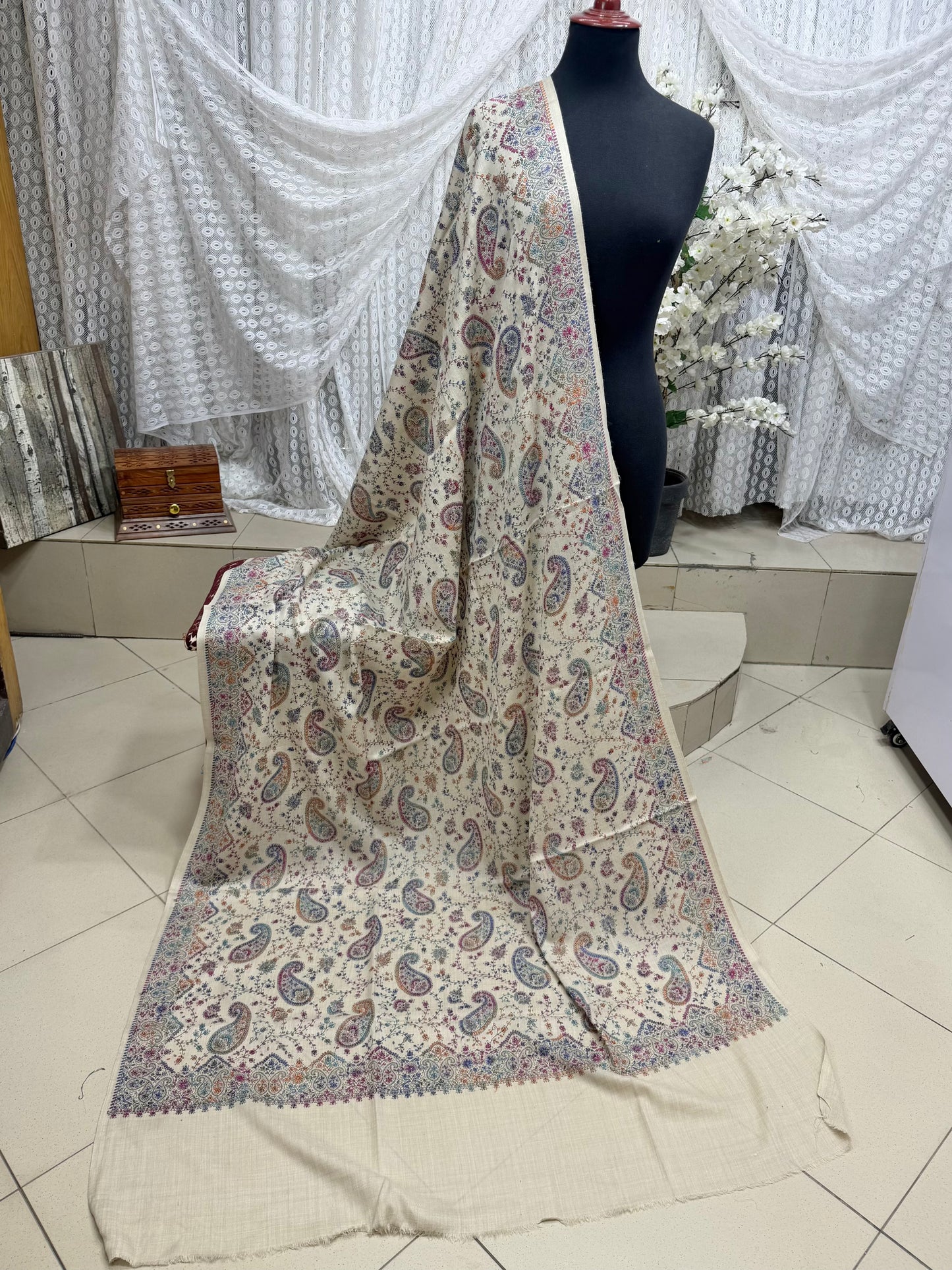 Pashmina Shawl | Hand Embroidery on Print Beautiful Shawl | Skin