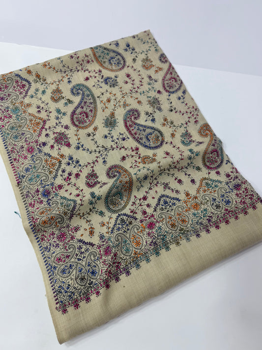 Pashmina Shawl | Hand Embroidery on Print Beautiful Shawl | Skin