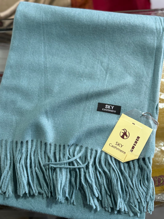 Plain Stole Sky Cashmere With Tassels in Large Size | Light Blue