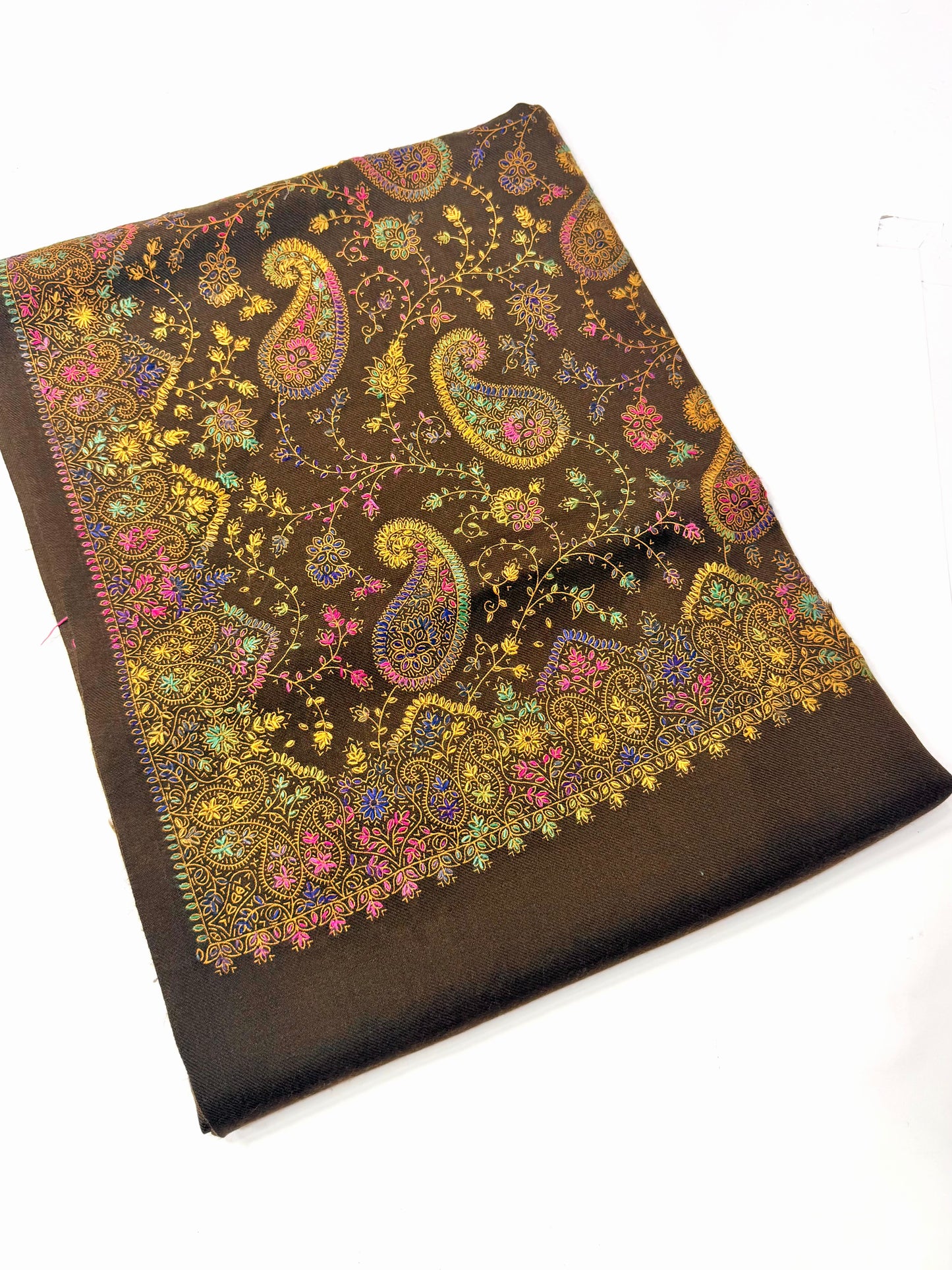 Pashmina Shawl | Hand Embroidery on Print Beautiful Shawl | Brown
