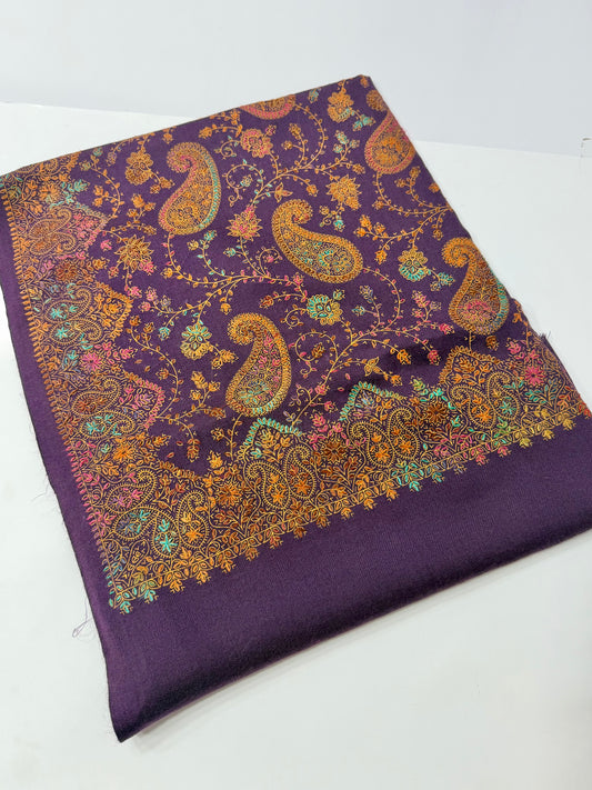 Pashmina Shawl | Hand Embroidery on Print Beautiful Shawl | Purple