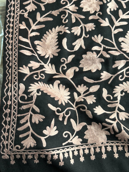 Black with Skin Pashmina Embroidered Shawl | Kashmiri Aar Work Embroidery