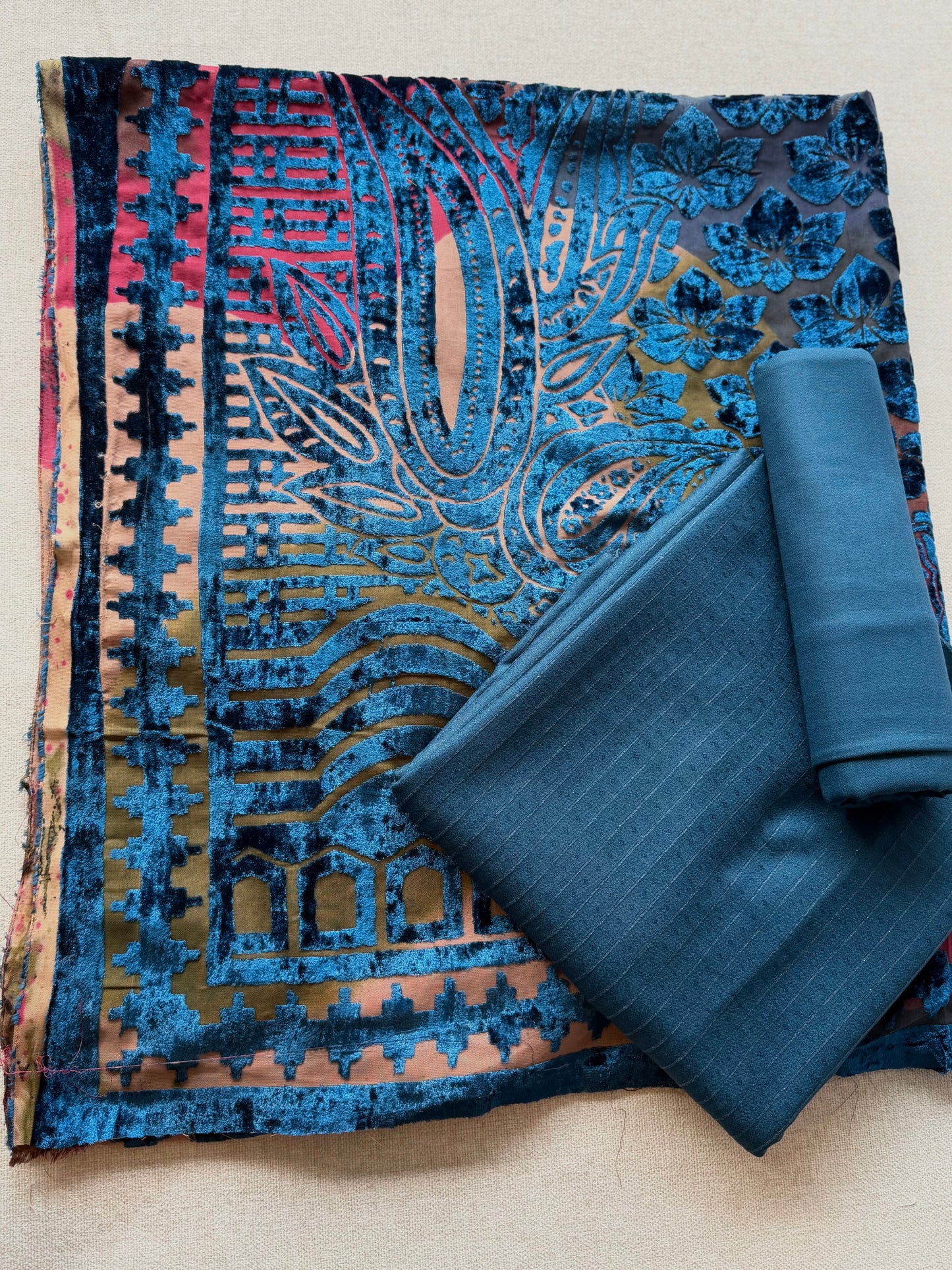 3 Piece Suit | Moonlight Marina with Velvet Palachi Shawl | Zinc