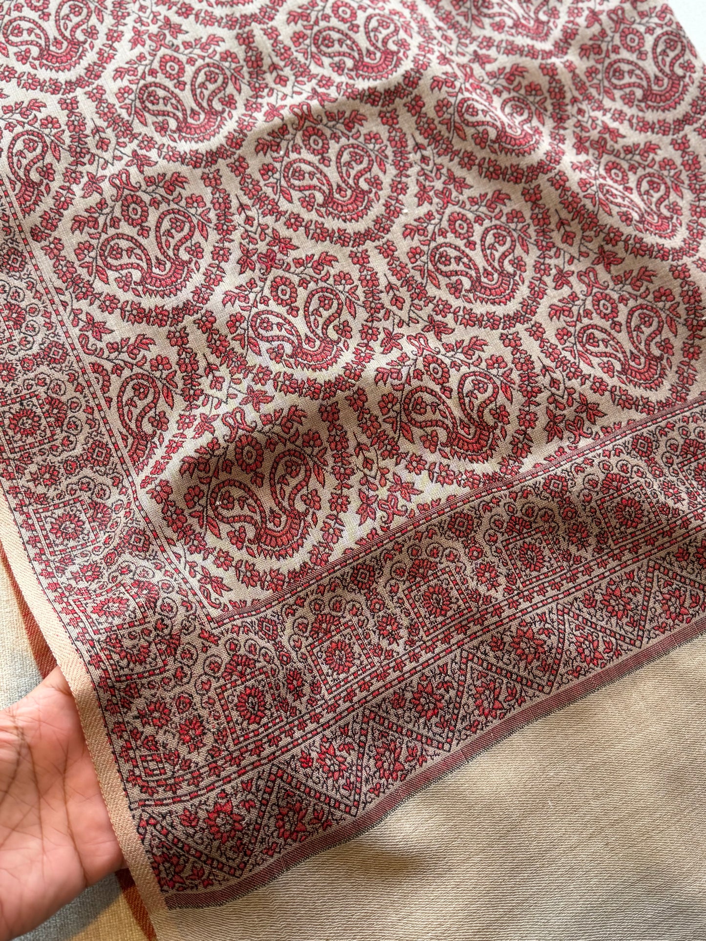 Pashmina Wool Kani Shawl in Full Size Skin Maroon kani