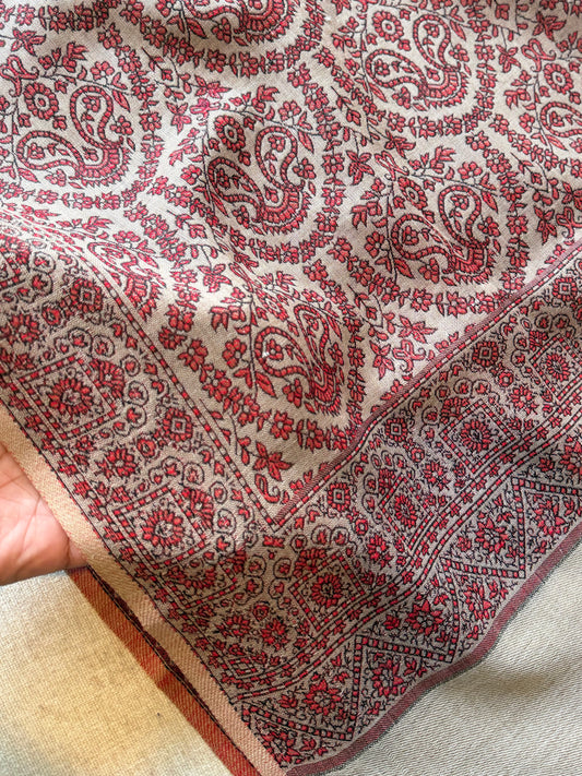 Pashmina Wool Kani Shawl in Full Size Skin Maroon kani