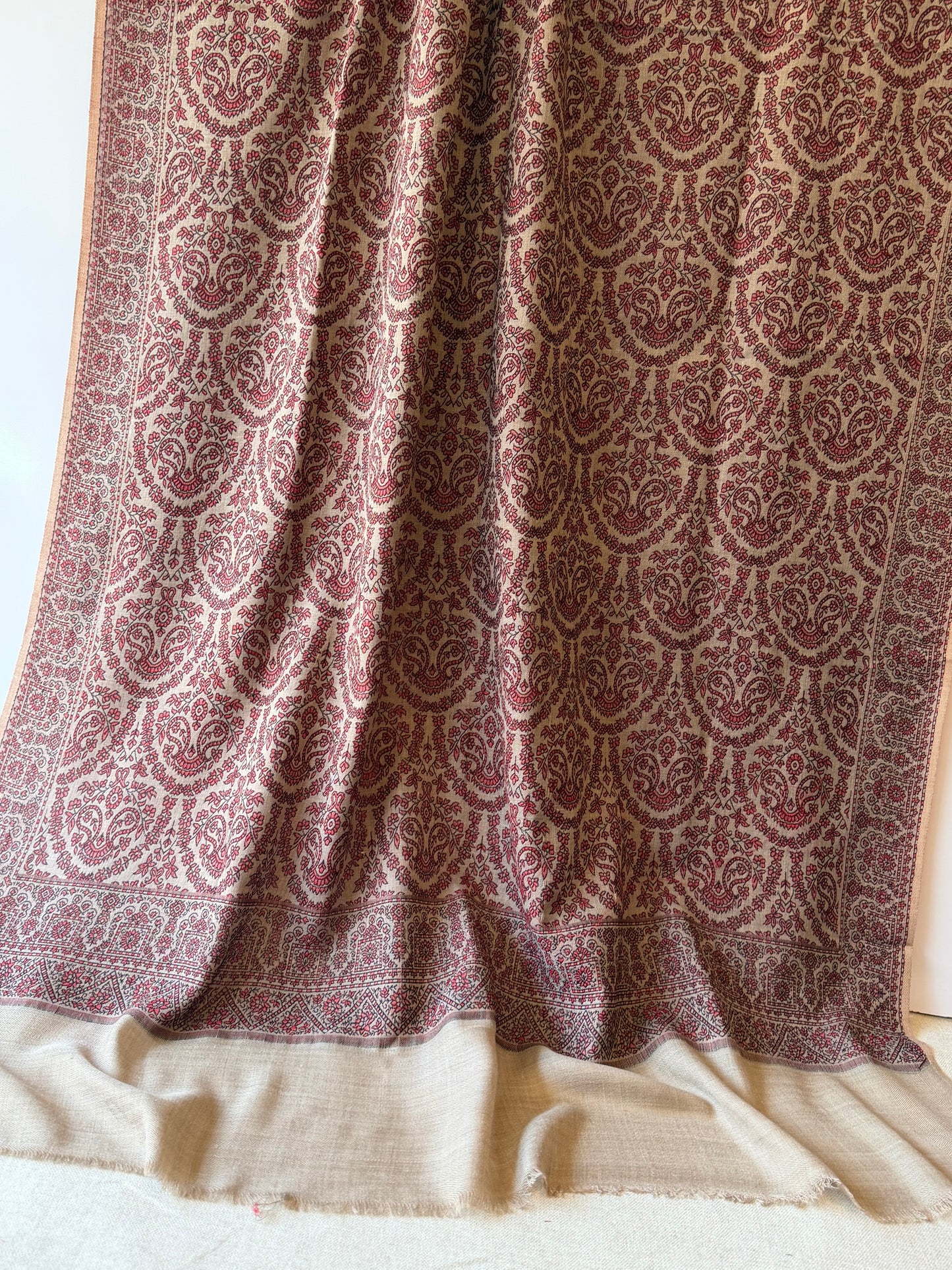 Pashmina Wool Kani Shawl in Full Size Skin Maroon kani