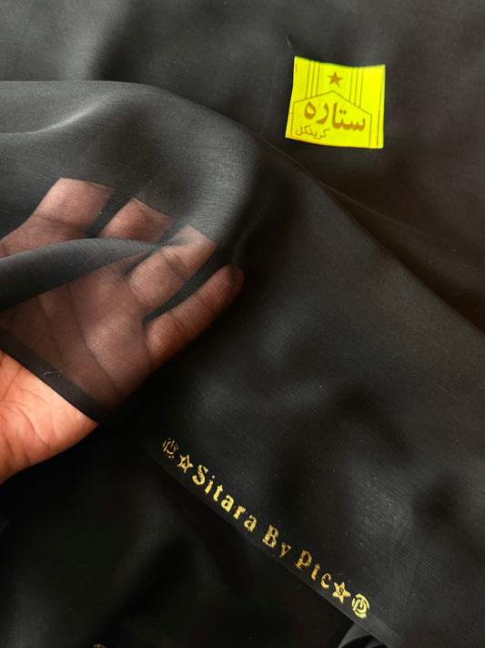 Plain Black Crinkle Chiffon (Sitara Crinkle) Dupatta 2.75 Yards | Black