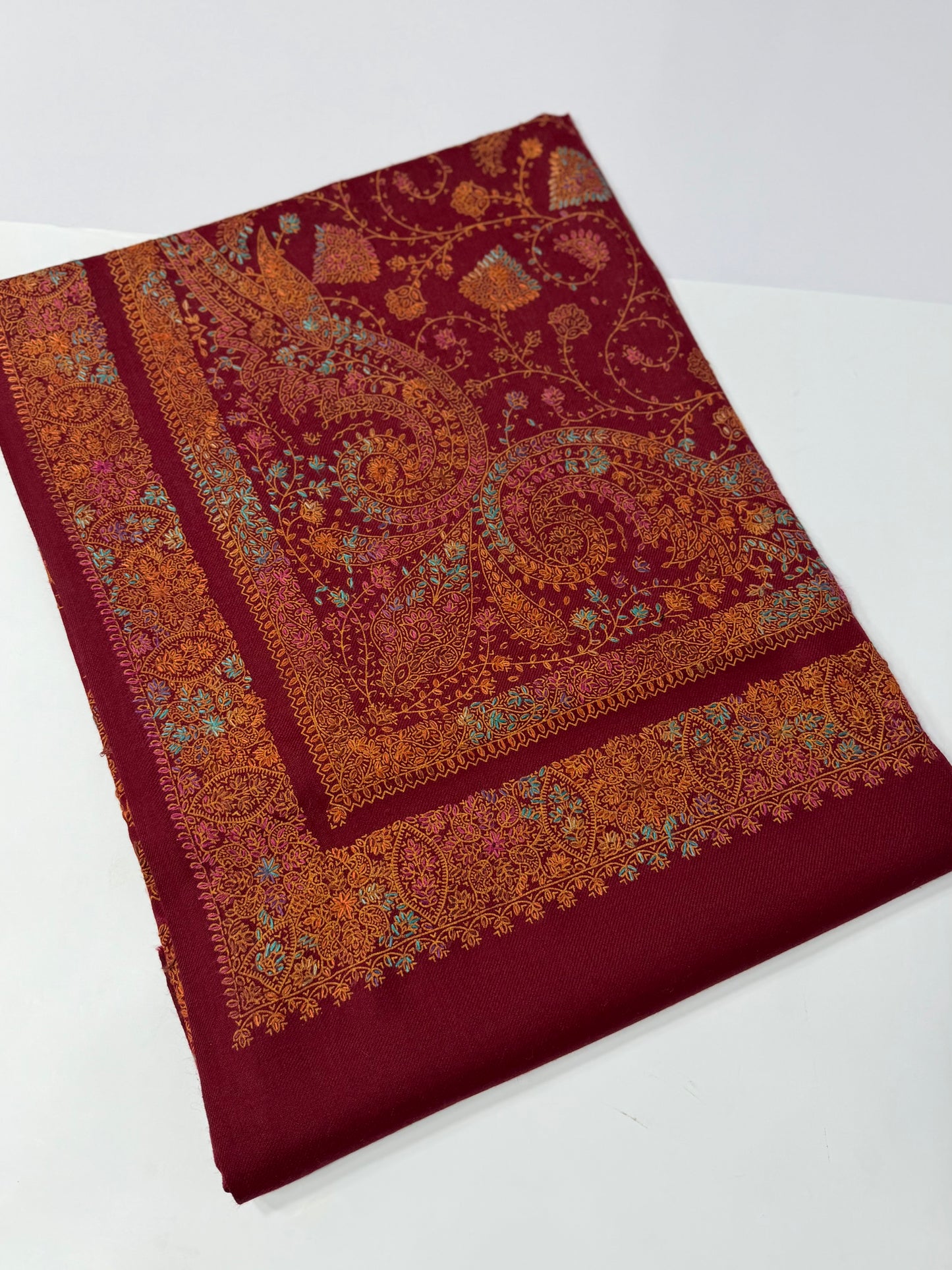 Pashmina Shawl | Hand Embroidery on Print Beautiful Shawl | Maroon