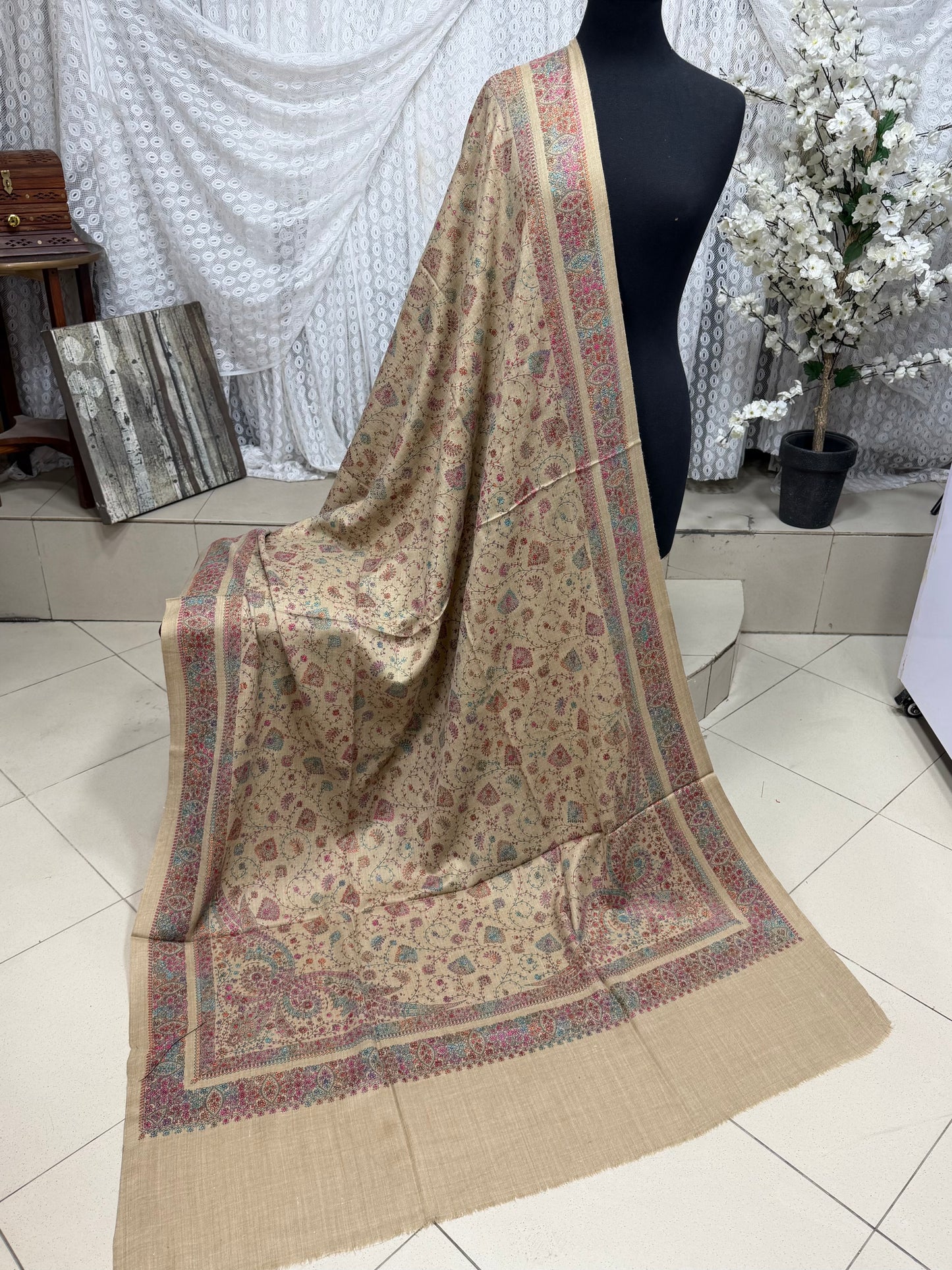 Pashmina Shawl | Hand Embroidery on Print Beautiful Shawl | Skin