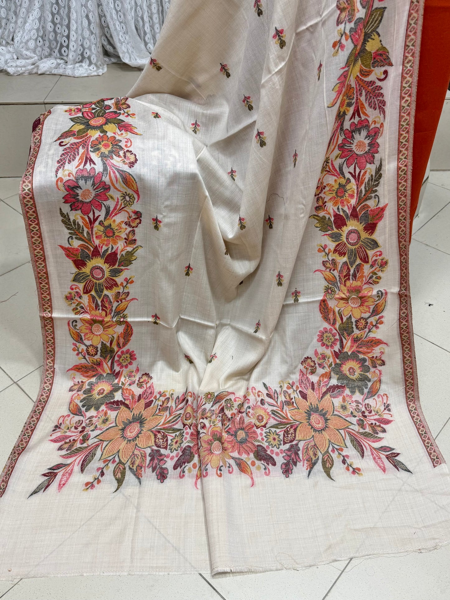 3 Piece Kani Shawl Suit | Plain Marina Suit With Kani Gulab Border Pashmina Shawl