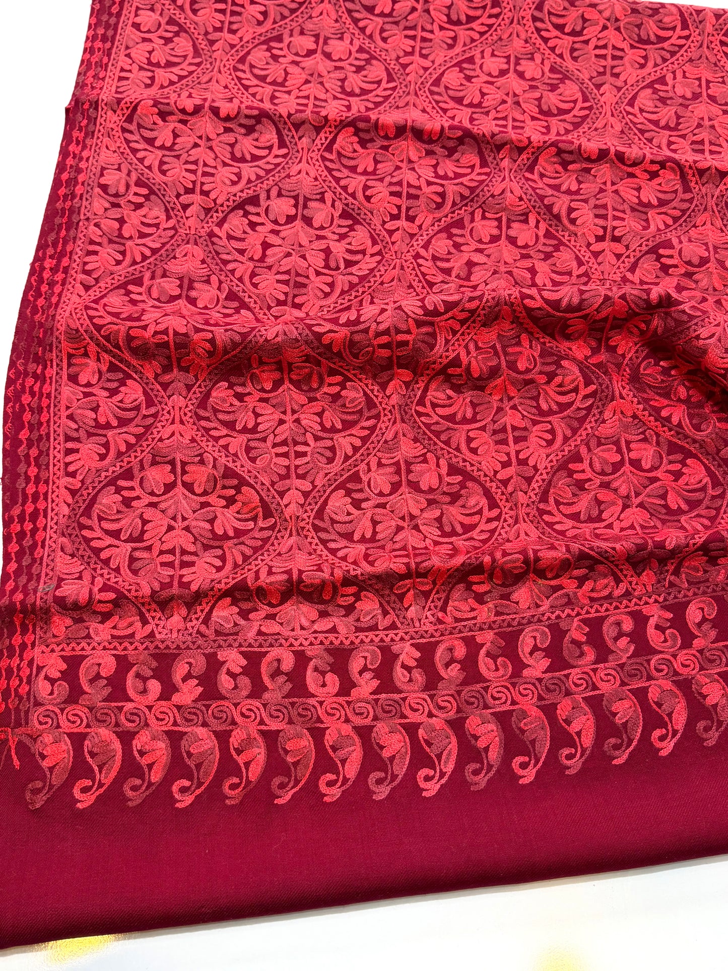 Pashmina Embroidered Shawl Matka Design | Maroon With Maroon