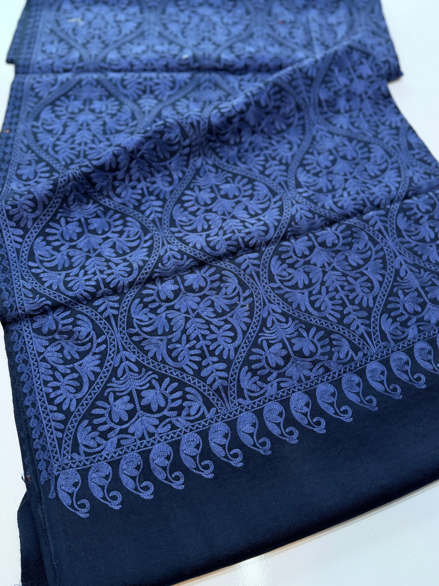 Pashmina Embroidered Shawl Matka Design | Blue With Blue