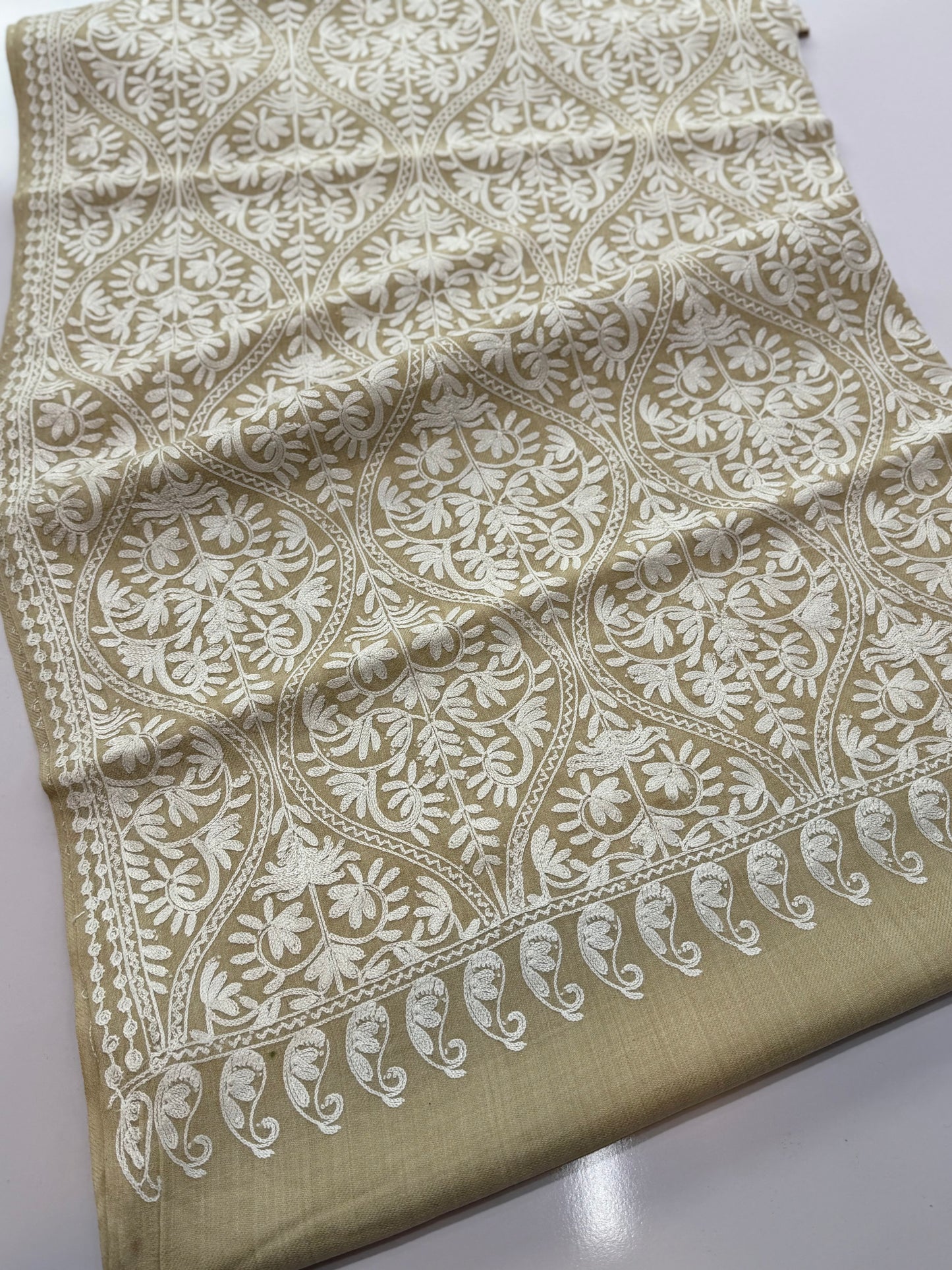 Pashmina Embroidered Shawl Matka Design | Skin With White