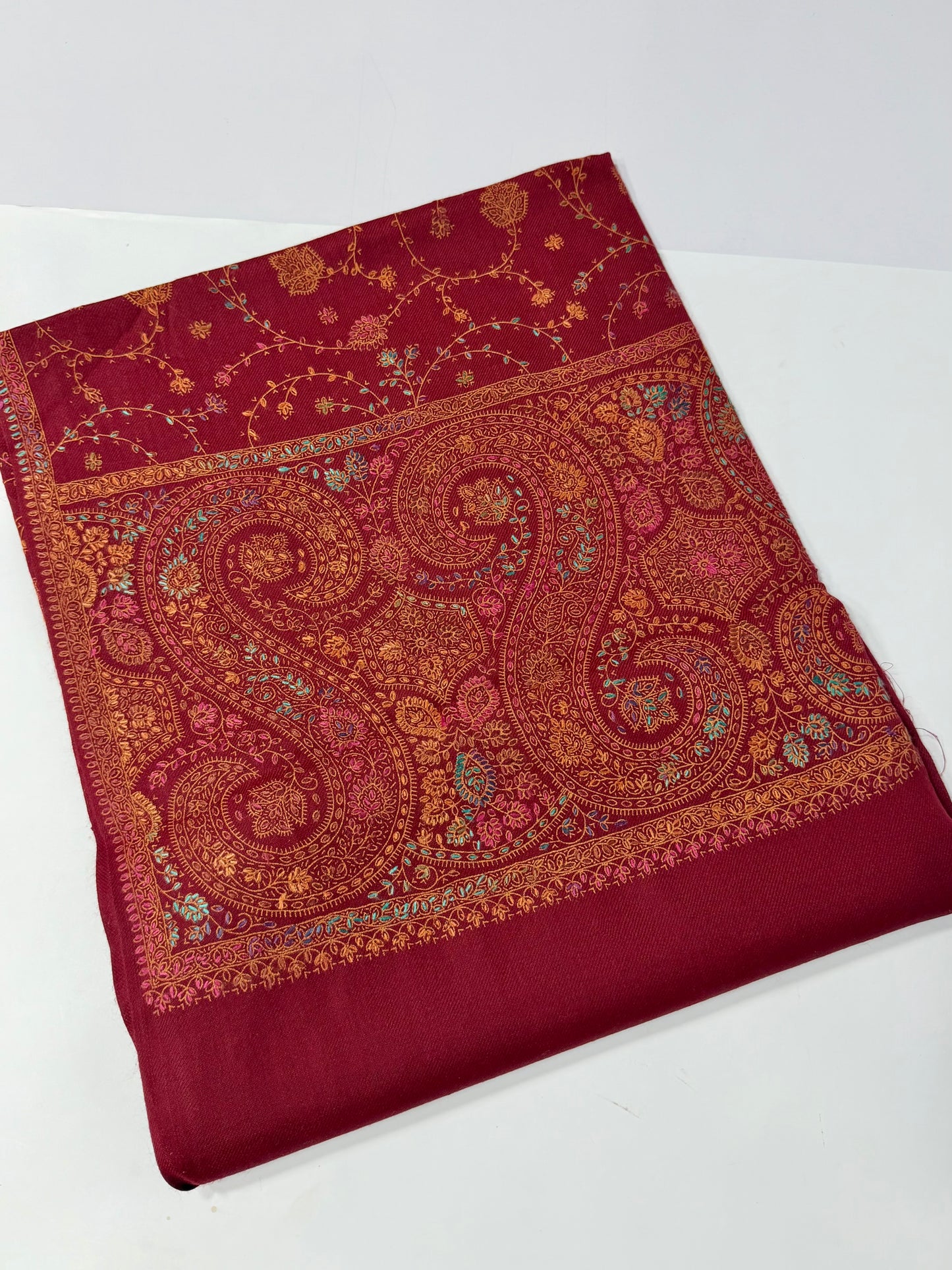 Pashmina Shawl | Hand Embroidery on Print Beautiful Shawl | Maroon