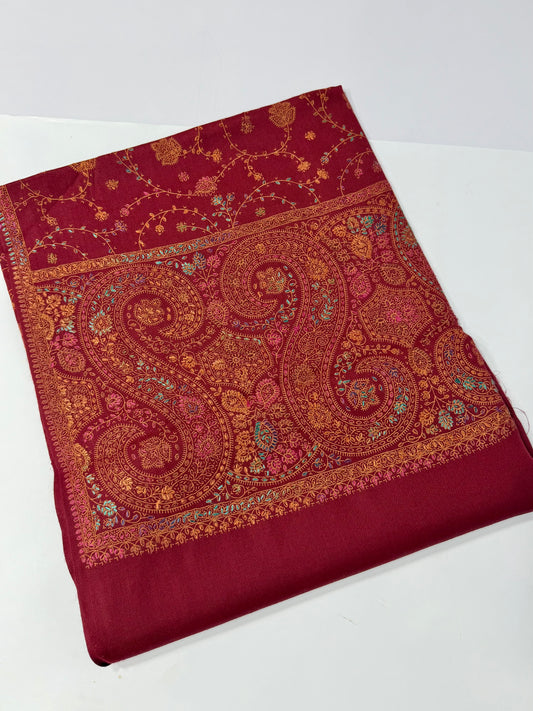 Pashmina Shawl | Hand Embroidery on Print Beautiful Shawl | Maroon