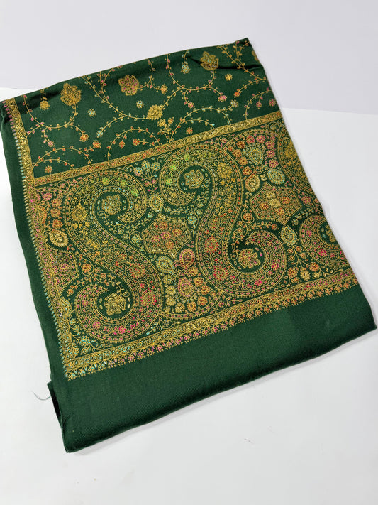 Pashmina Shawl | Hand Embroidery on Print Beautiful Shawl | Green