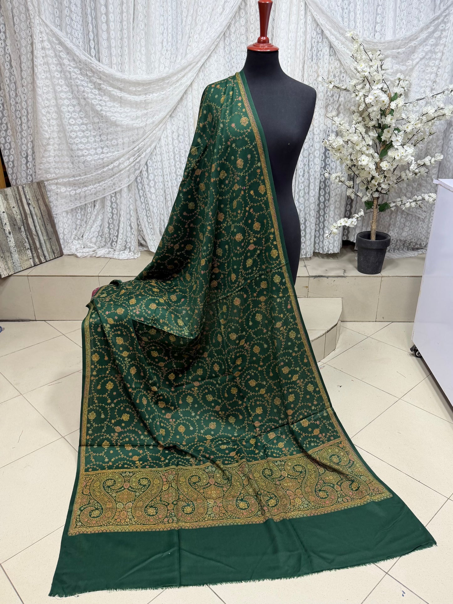 Pashmina Shawl | Hand Embroidery on Print Beautiful Shawl | Green