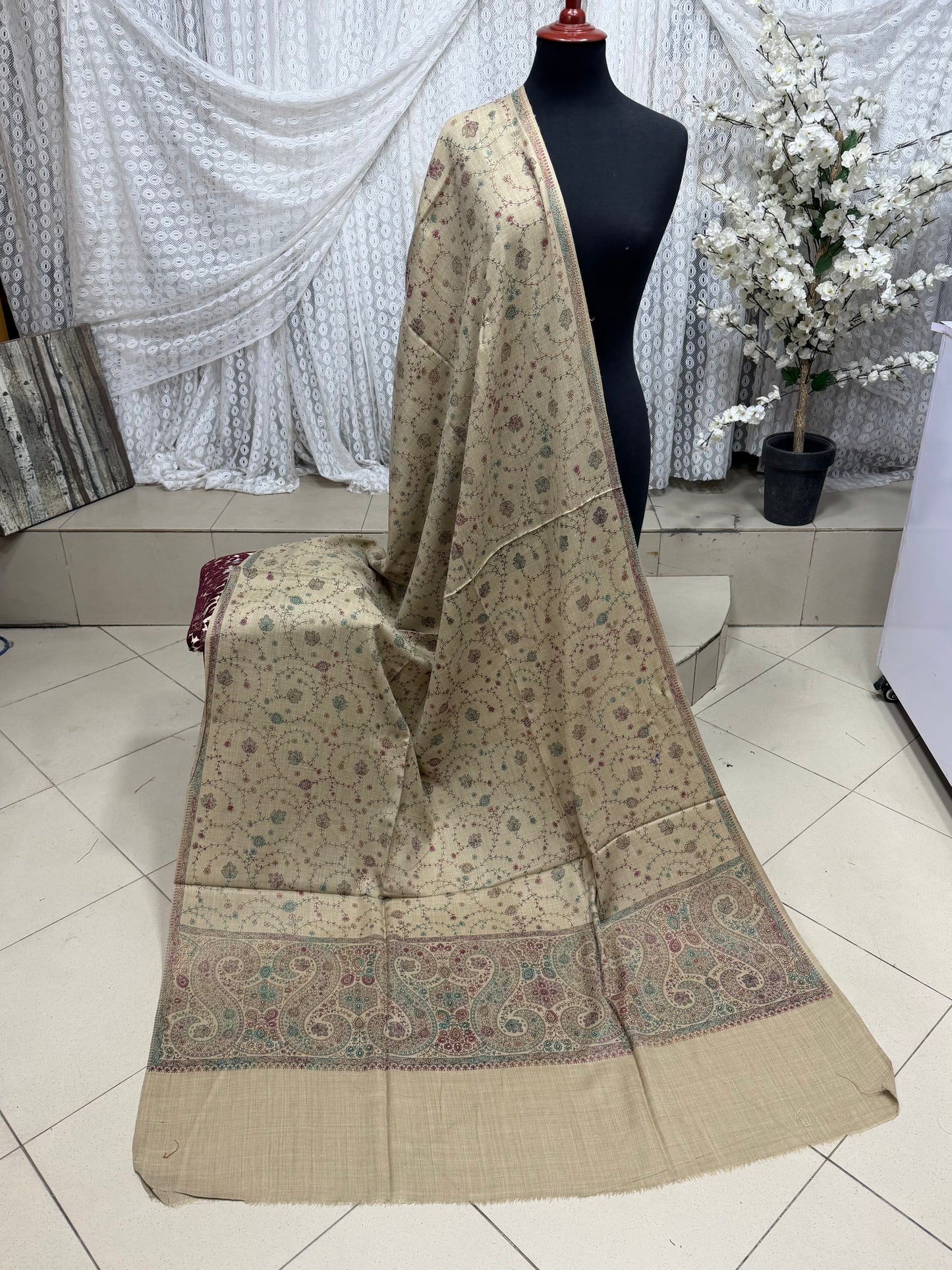 Pashmina Shawl | Hand Embroidery on Print Beautiful Shawl | Skin