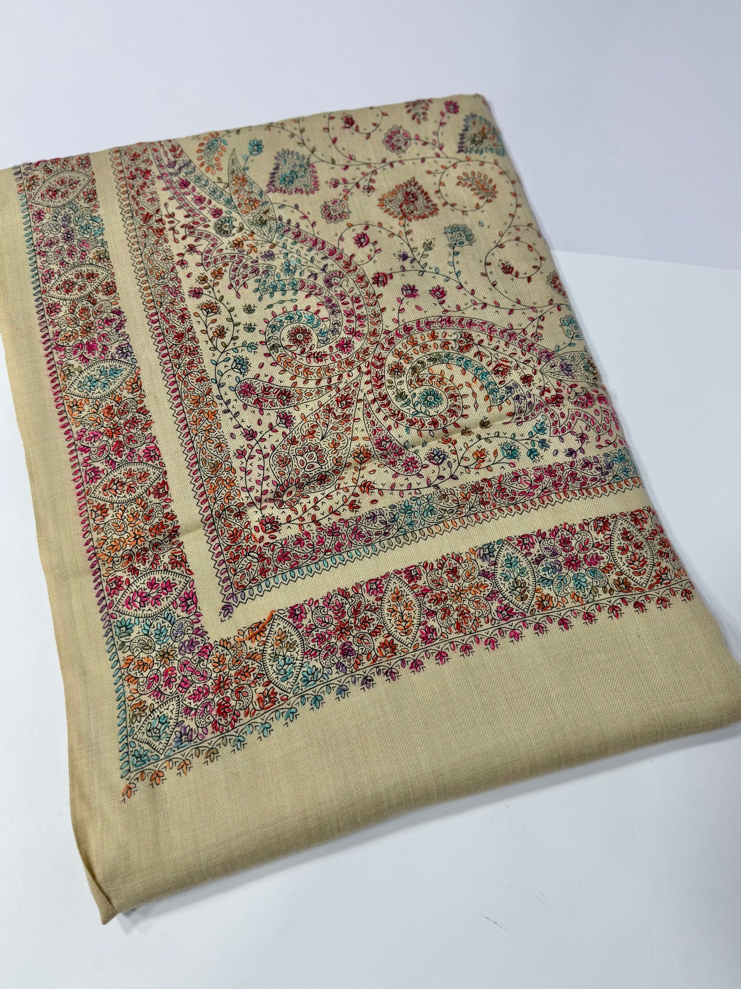 Pashmina Shawl | Hand Embroidery on Print Beautiful Shawl | Light Skin