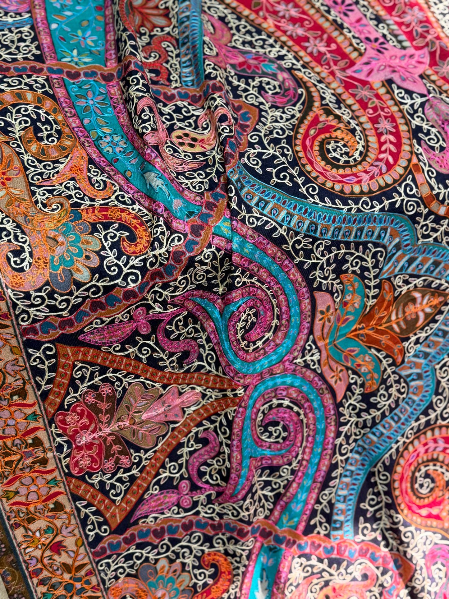 Qalamkar Shawl on Toosh Base | Made in Kashmir Multicolor Floral Design | QM101