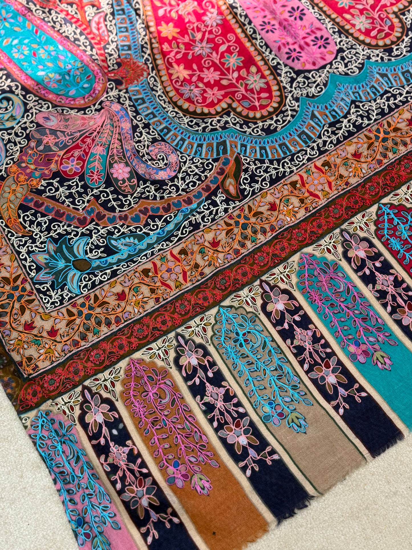 Qalamkar Shawl on Toosh Base | Made in Kashmir Multicolor Floral Design | QM101