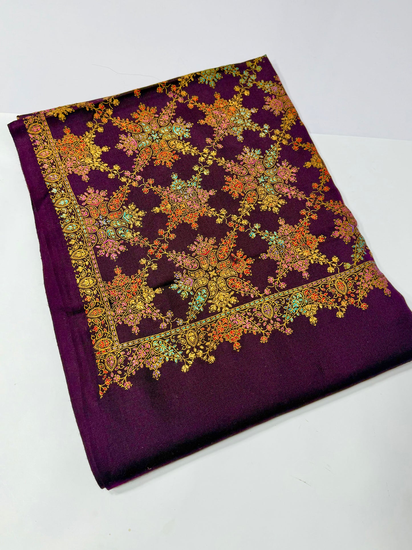 Pashmina Shawl | Hand Embroidery on Print Beautiful Shawl | Dark Purple