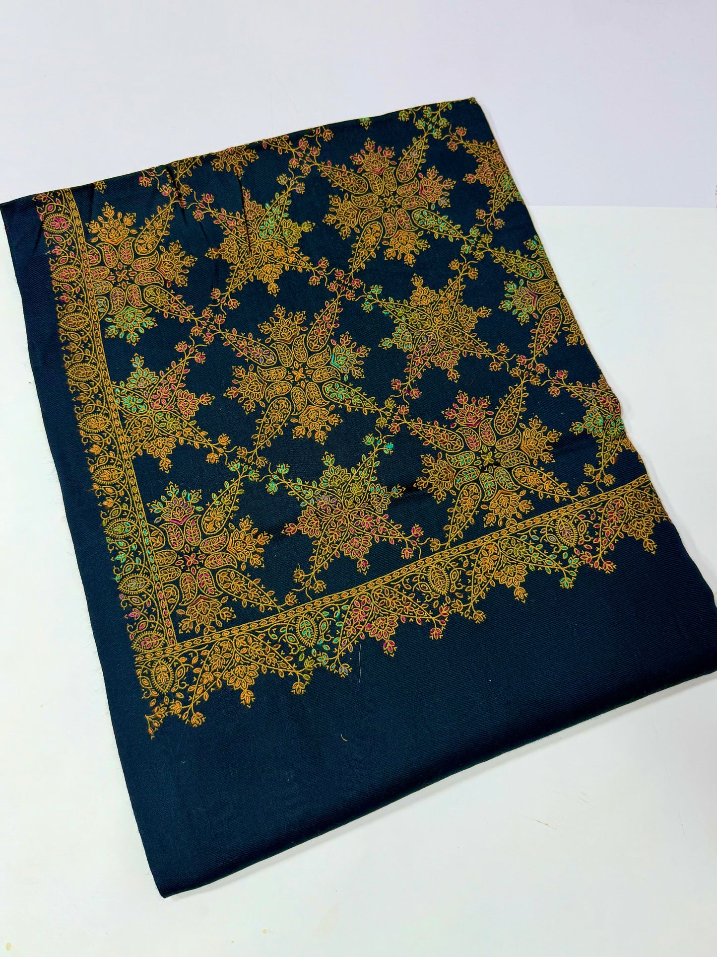 Pashmina Shawl | Hand Embroidery on Print Beautiful Shawl | Navy Blue