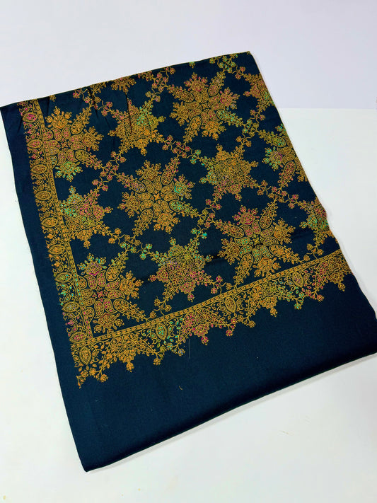 Pashmina Shawl | Hand Embroidery on Print Beautiful Shawl | Navy Blue