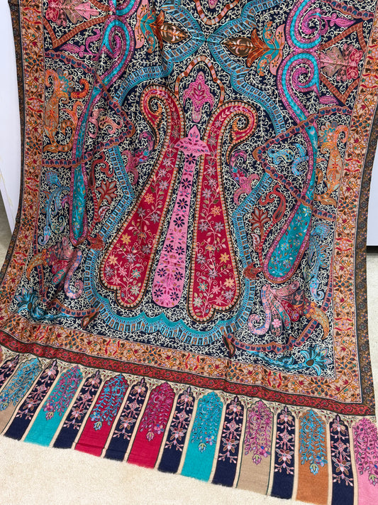 Qalamkar Shawl on Toosh Base | Made in Kashmir Multicolor Floral Design | QM101
