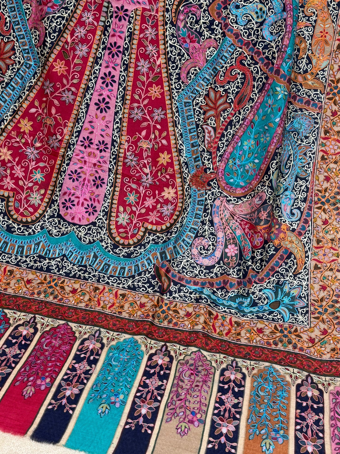 Qalamkar Shawl on Toosh Base | Made in Kashmir Multicolor Floral Design | QM101