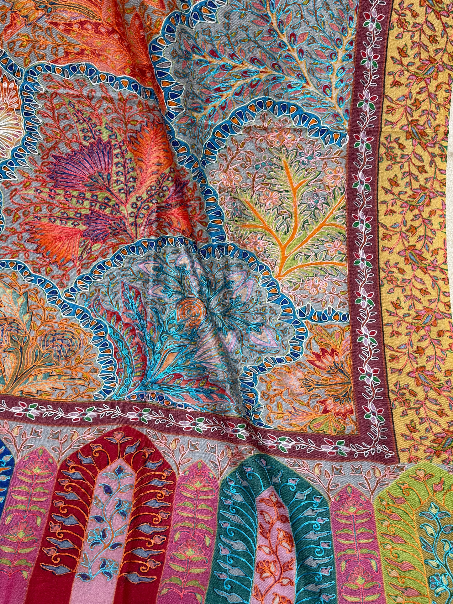 Qalamkar Shawl on Toosh Base | Made in Kashmir Multicolor Floral Design | QM102