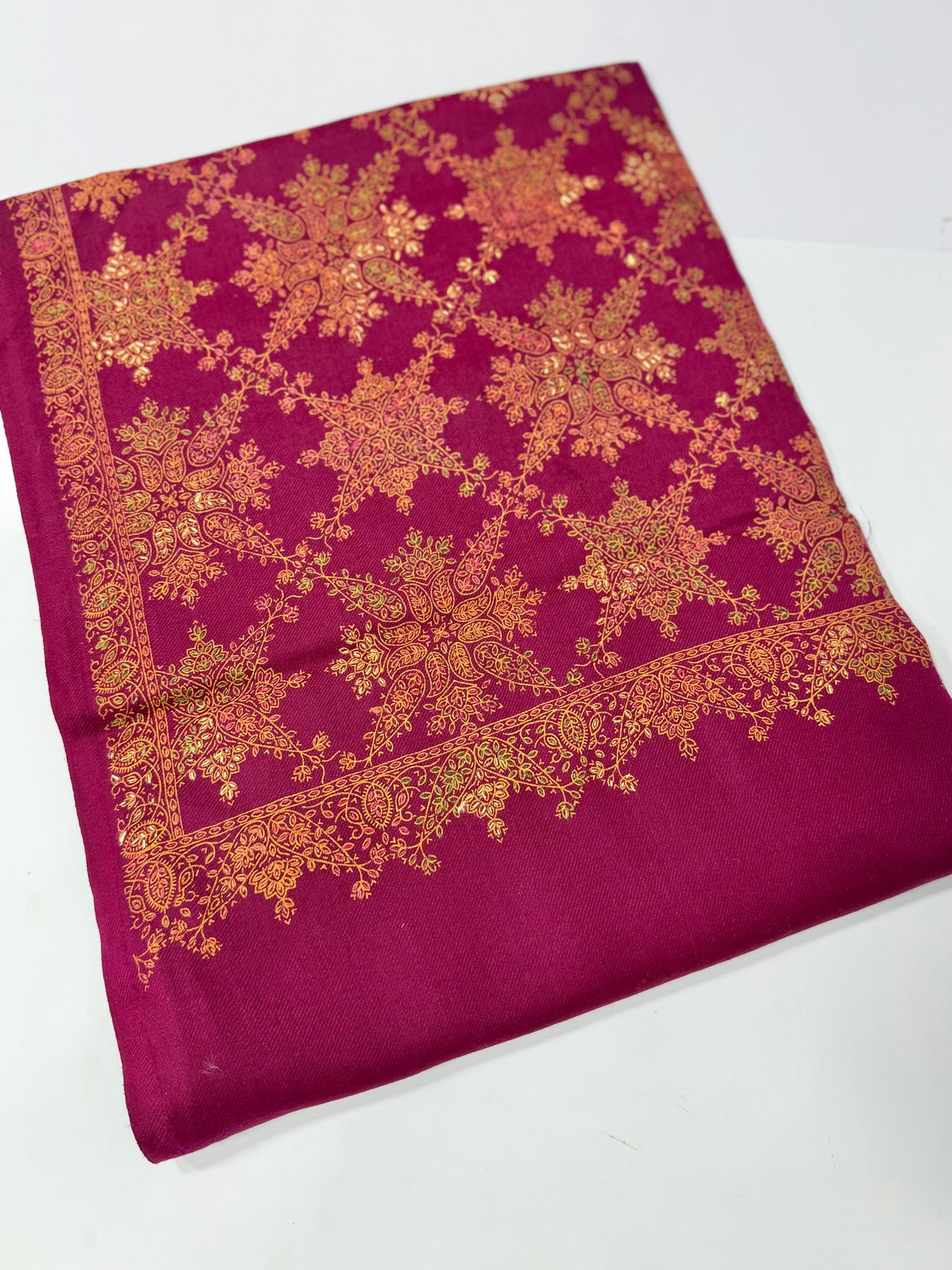 Pashmina Shawl | Kashmiri Hand Embroidery Beautiful Shawl in Sale | Magenta