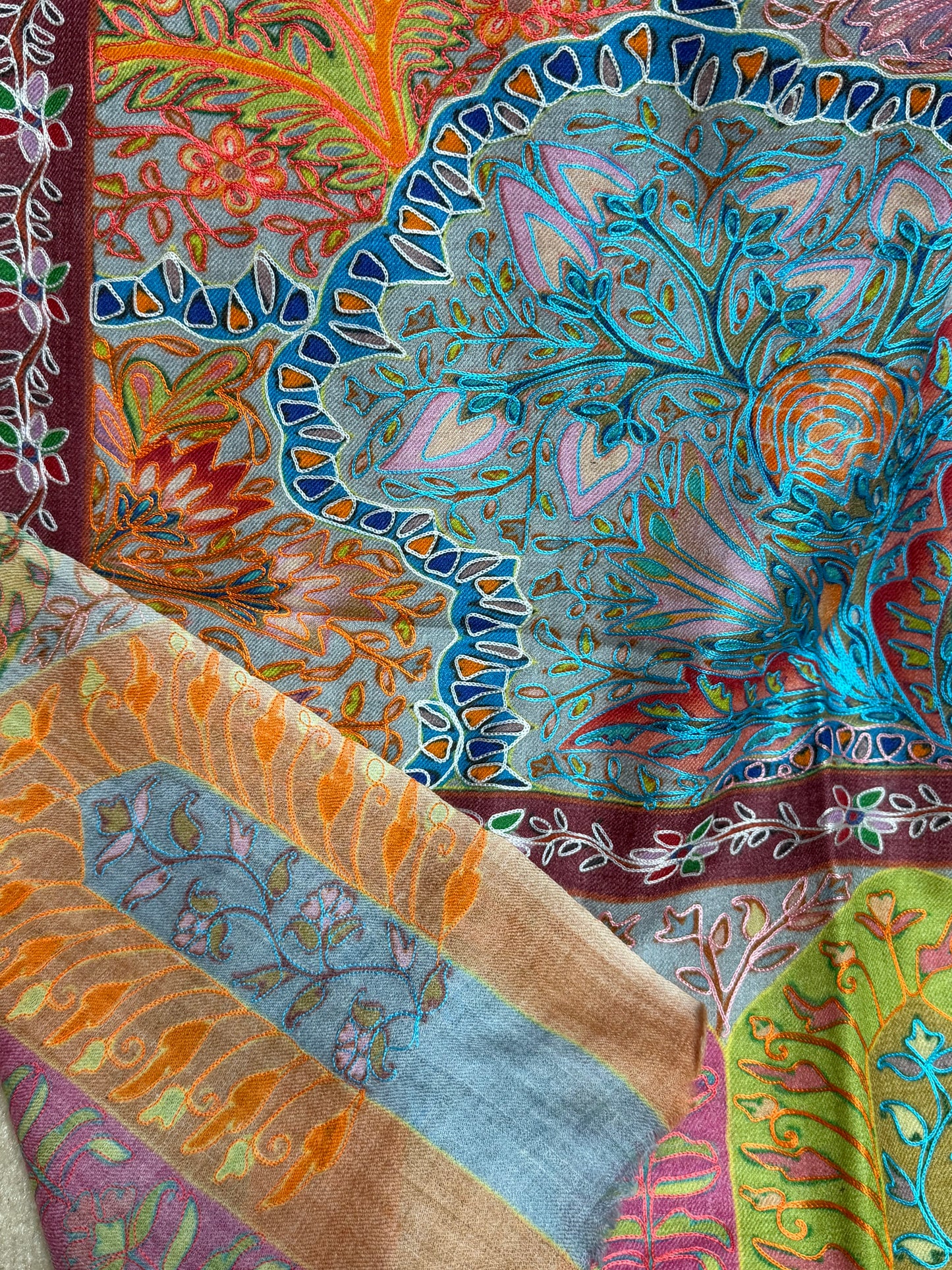 Qalamkar Shawl on Toosh Base | Made in Kashmir Multicolor Floral Design | QM102