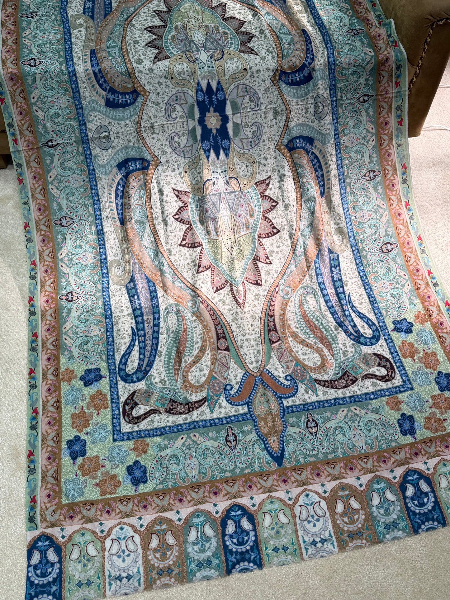 Qalamkar Shawl on Toosh Base | Made in Kashmir Multicolor Floral Design | QM103