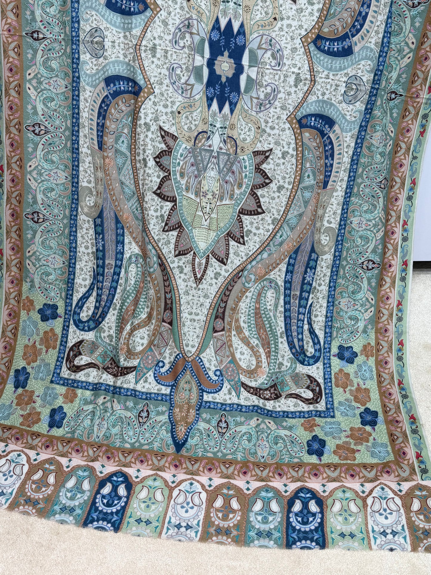 Qalamkar Shawl on Toosh Base | Made in Kashmir Multicolor Floral Design | QM103