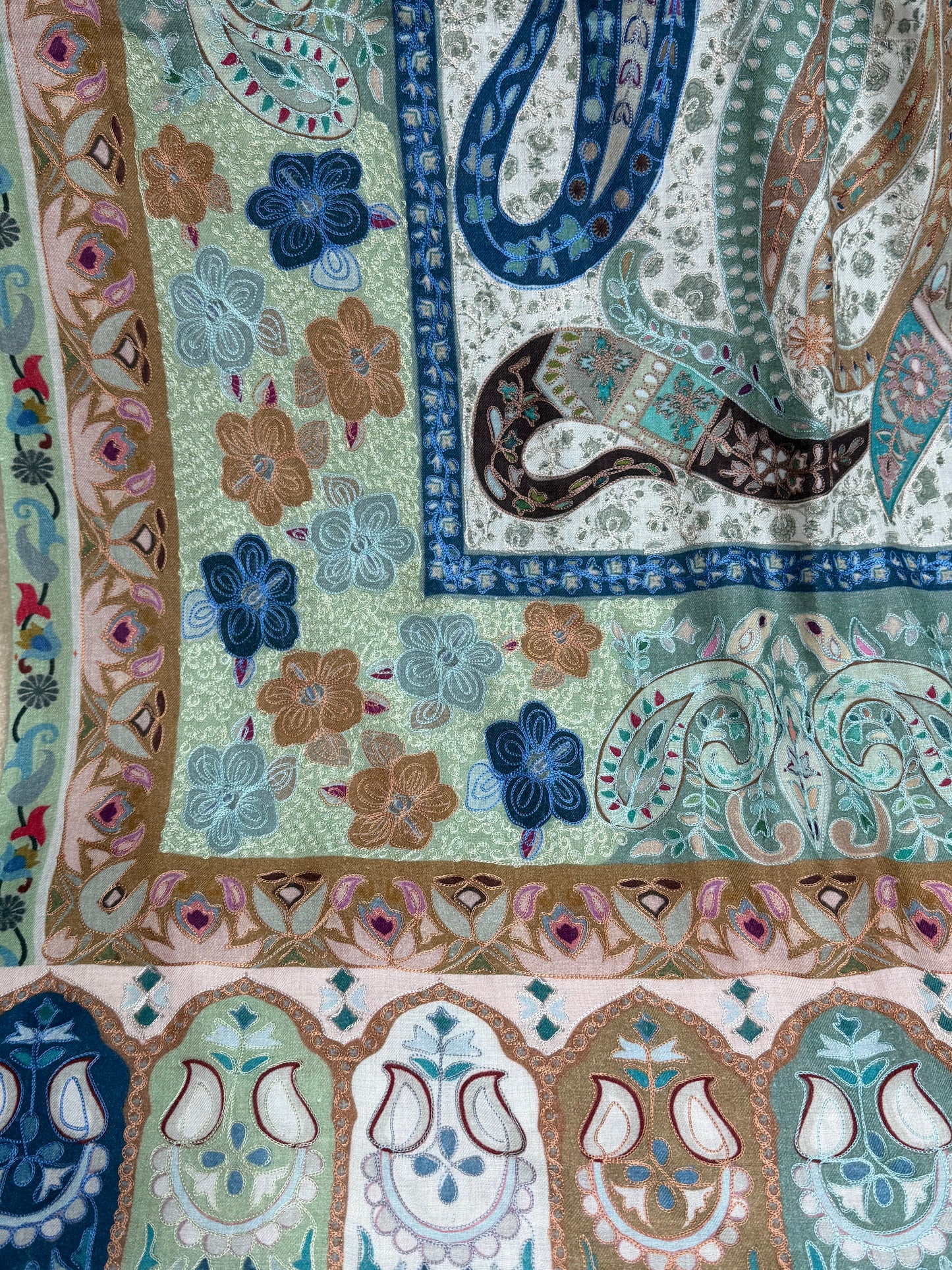 Qalamkar Shawl on Toosh Base | Made in Kashmir Multicolor Floral Design | QM103