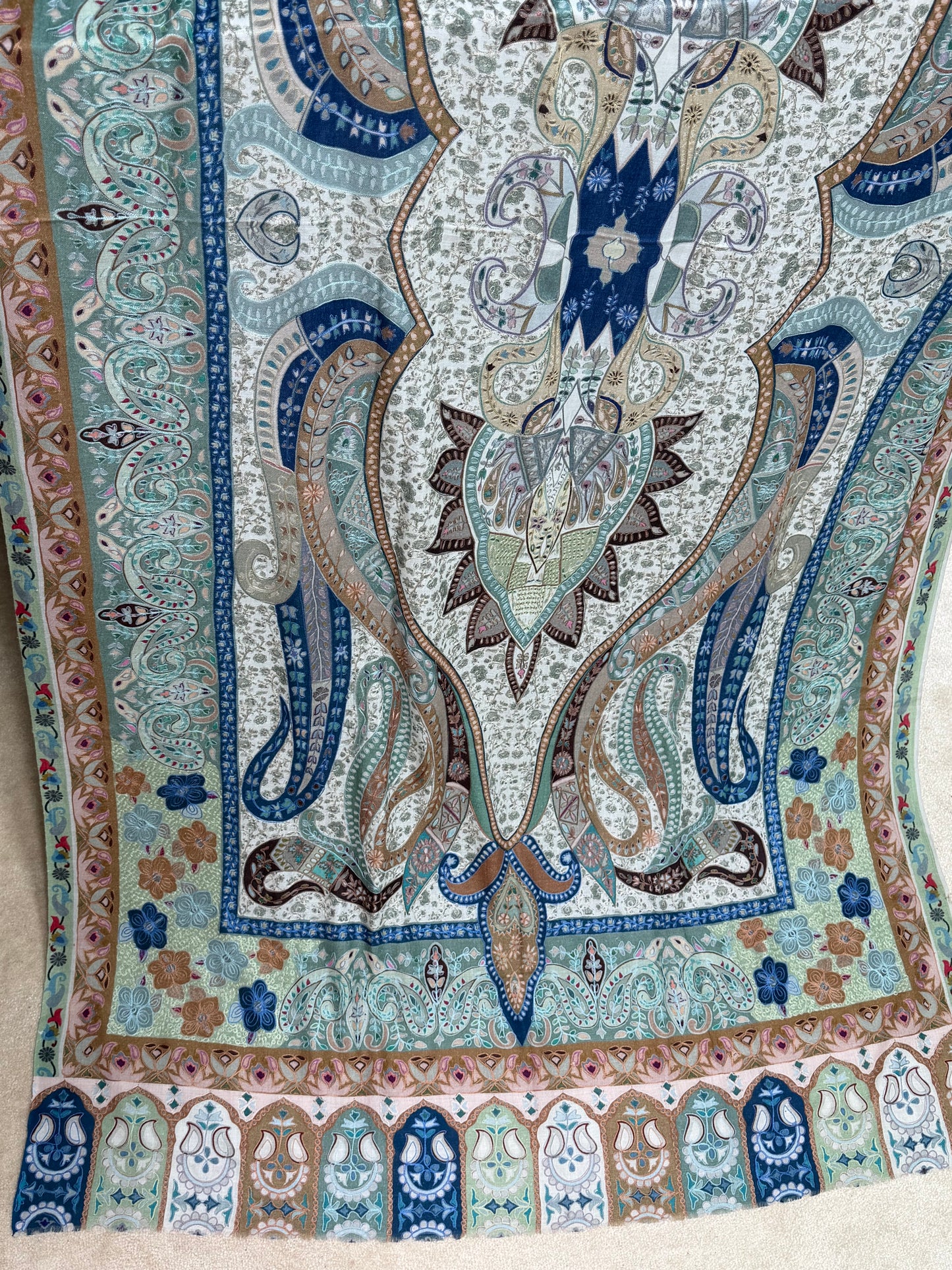 Qalamkar Shawl on Toosh Base | Made in Kashmir Multicolor Floral Design | QM103