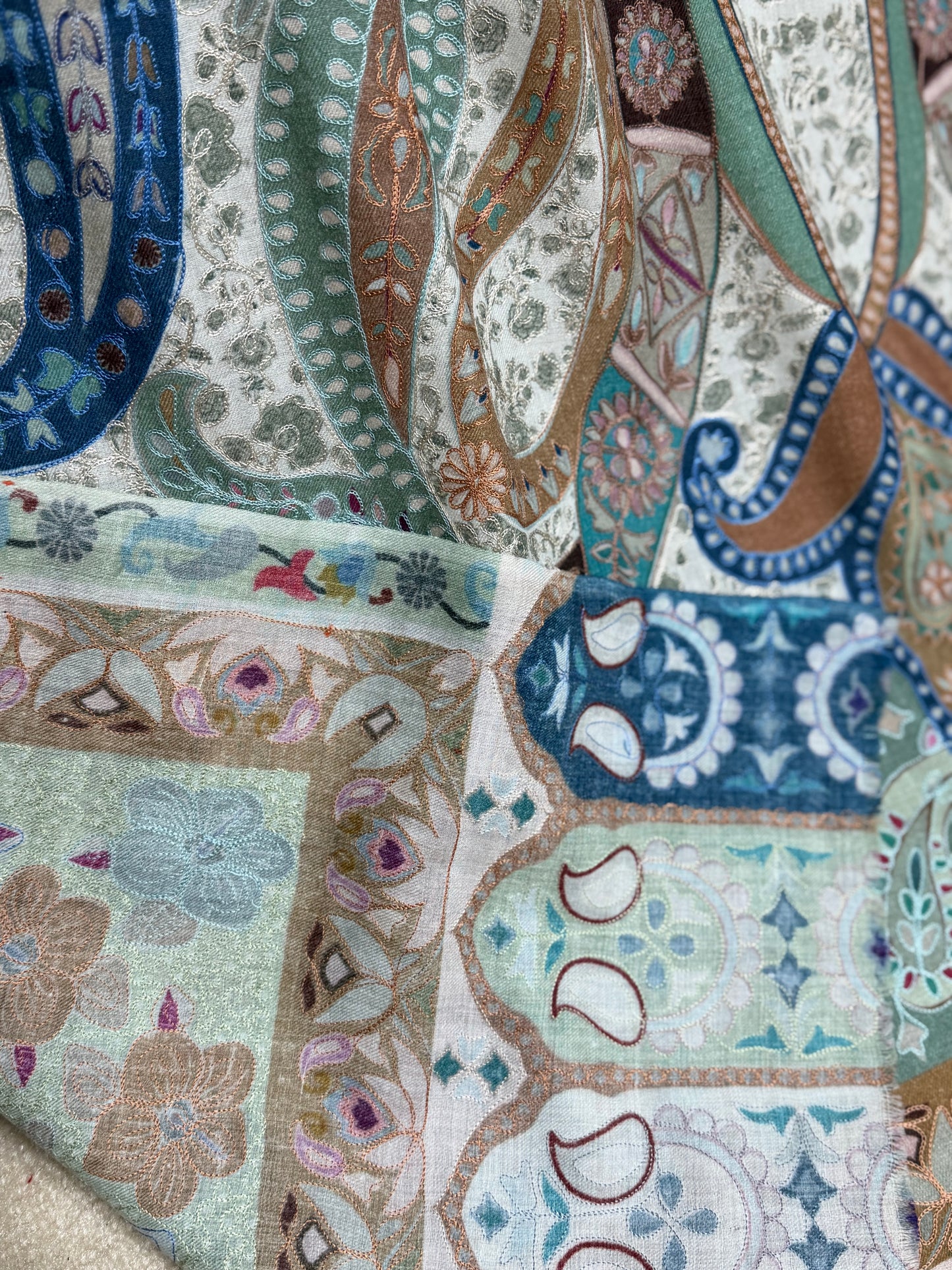 Qalamkar Shawl on Toosh Base | Made in Kashmir Multicolor Floral Design | QM103