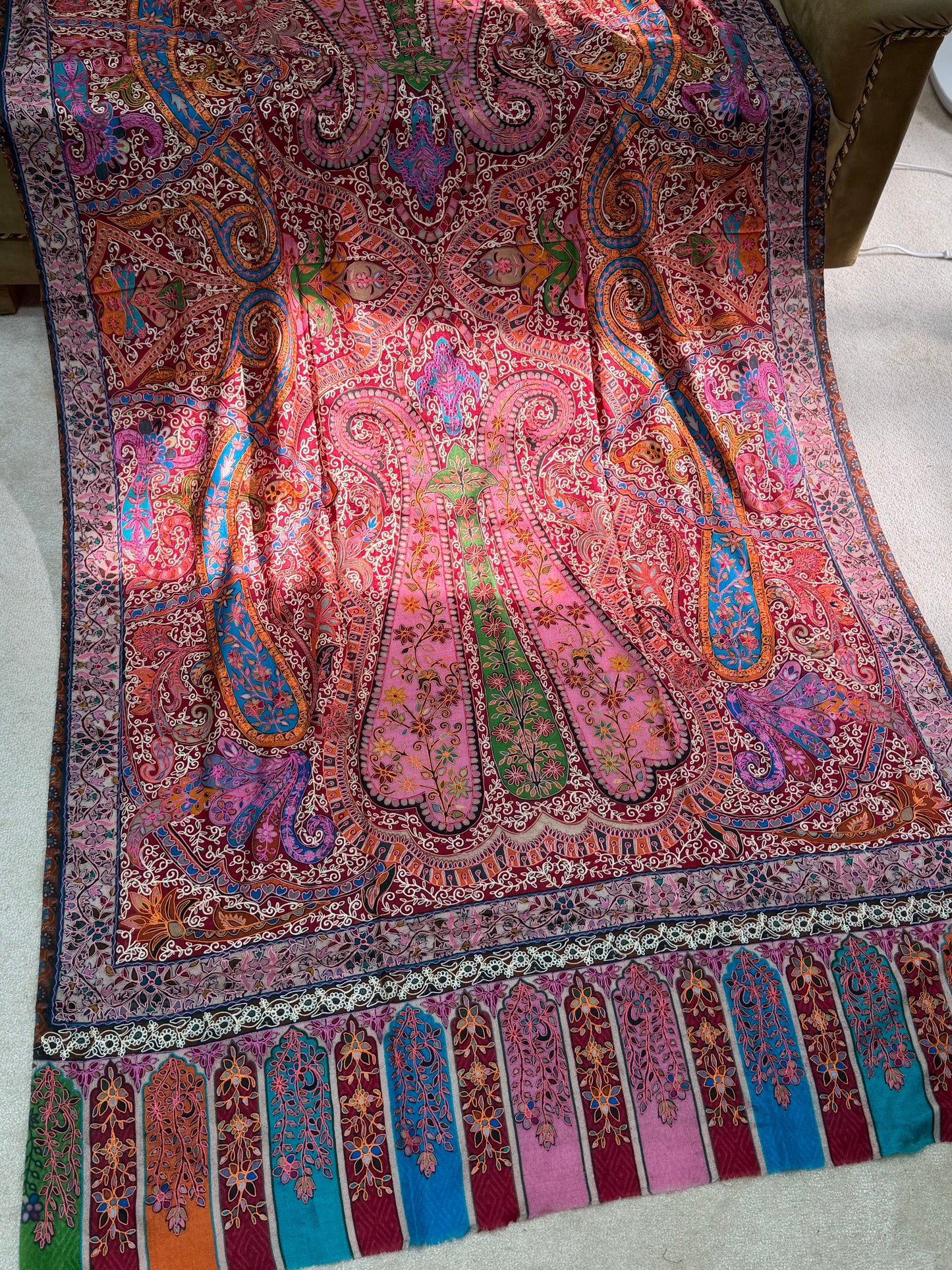 Qalamkar Shawl on Toosh Base | Made in Kashmir Multicolor Floral Design | QM104