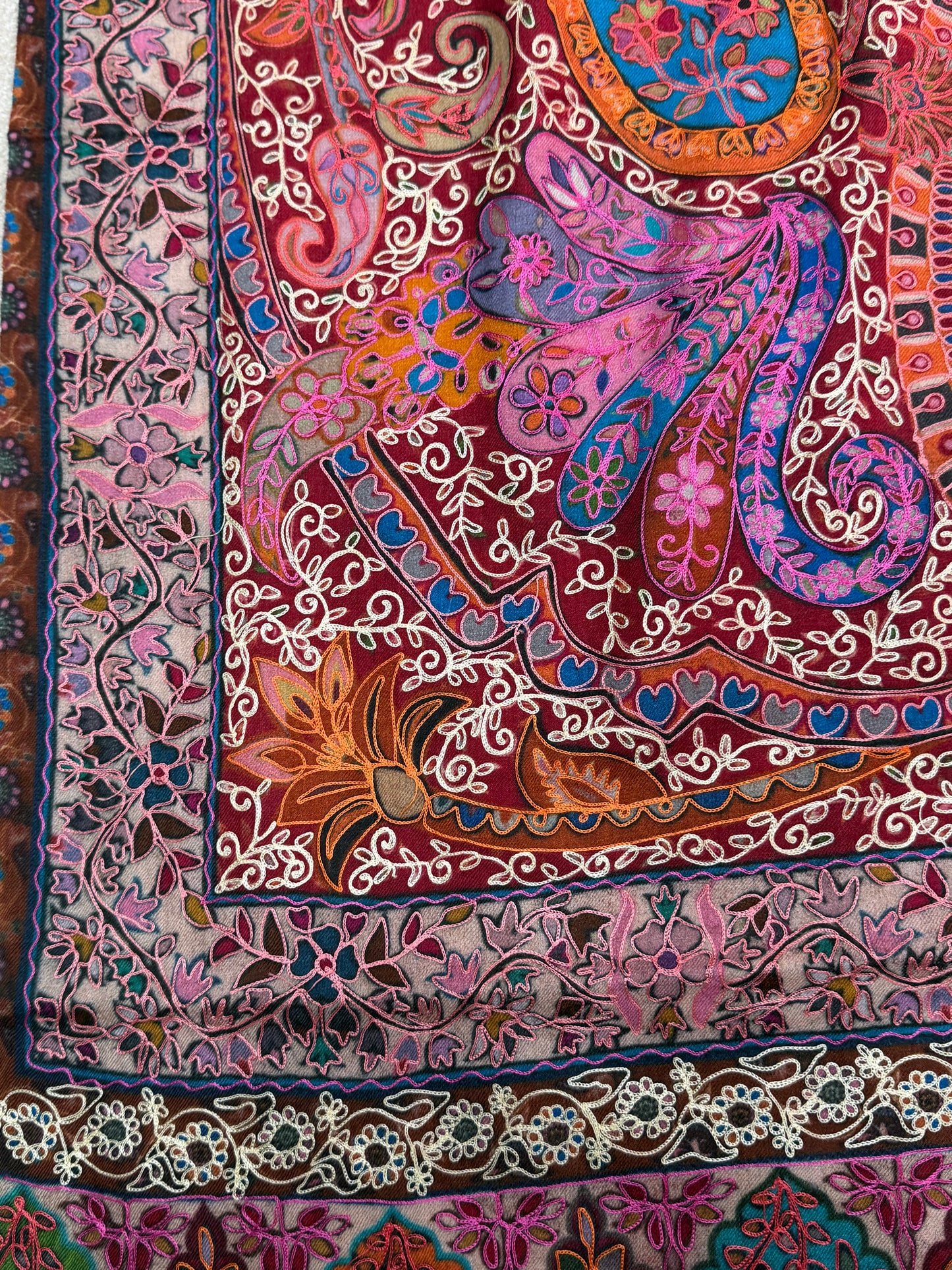 Qalamkar Shawl on Toosh Base | Made in Kashmir Multicolor Floral Design | QM104
