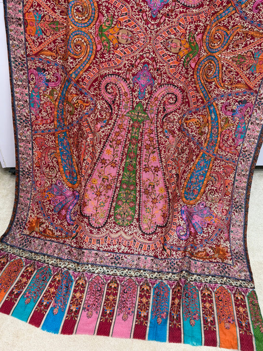 Qalamkar Shawl on Toosh Base | Made in Kashmir Multicolor Floral Design | QM104
